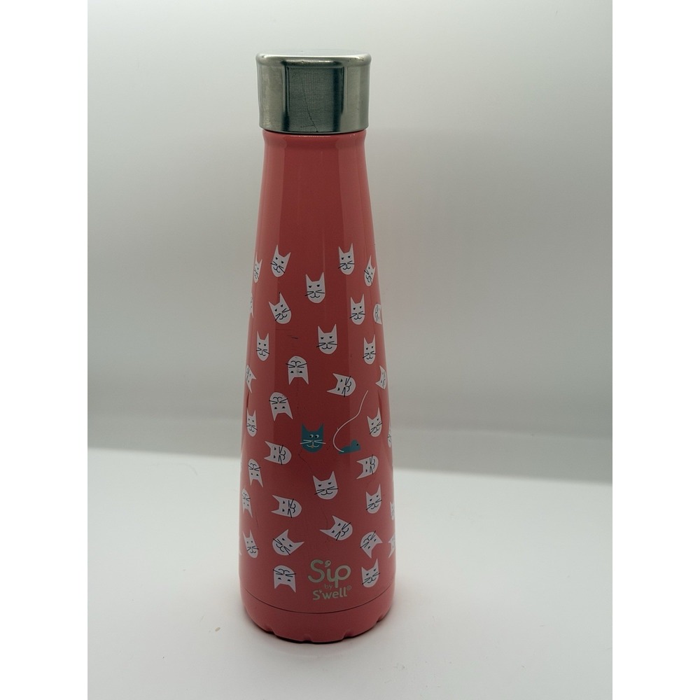 S'ip by S'well Pink Cat Kitty Metal Water Bottle 15oz Insulated